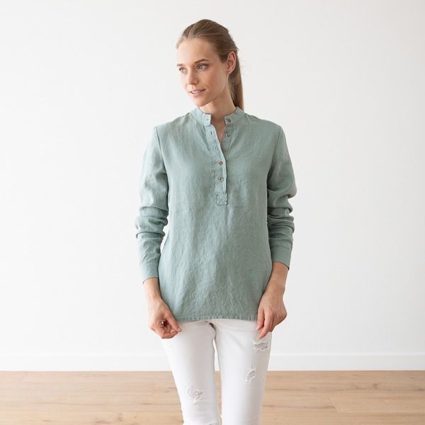 100% Leinen Bluse Toby Moos Green